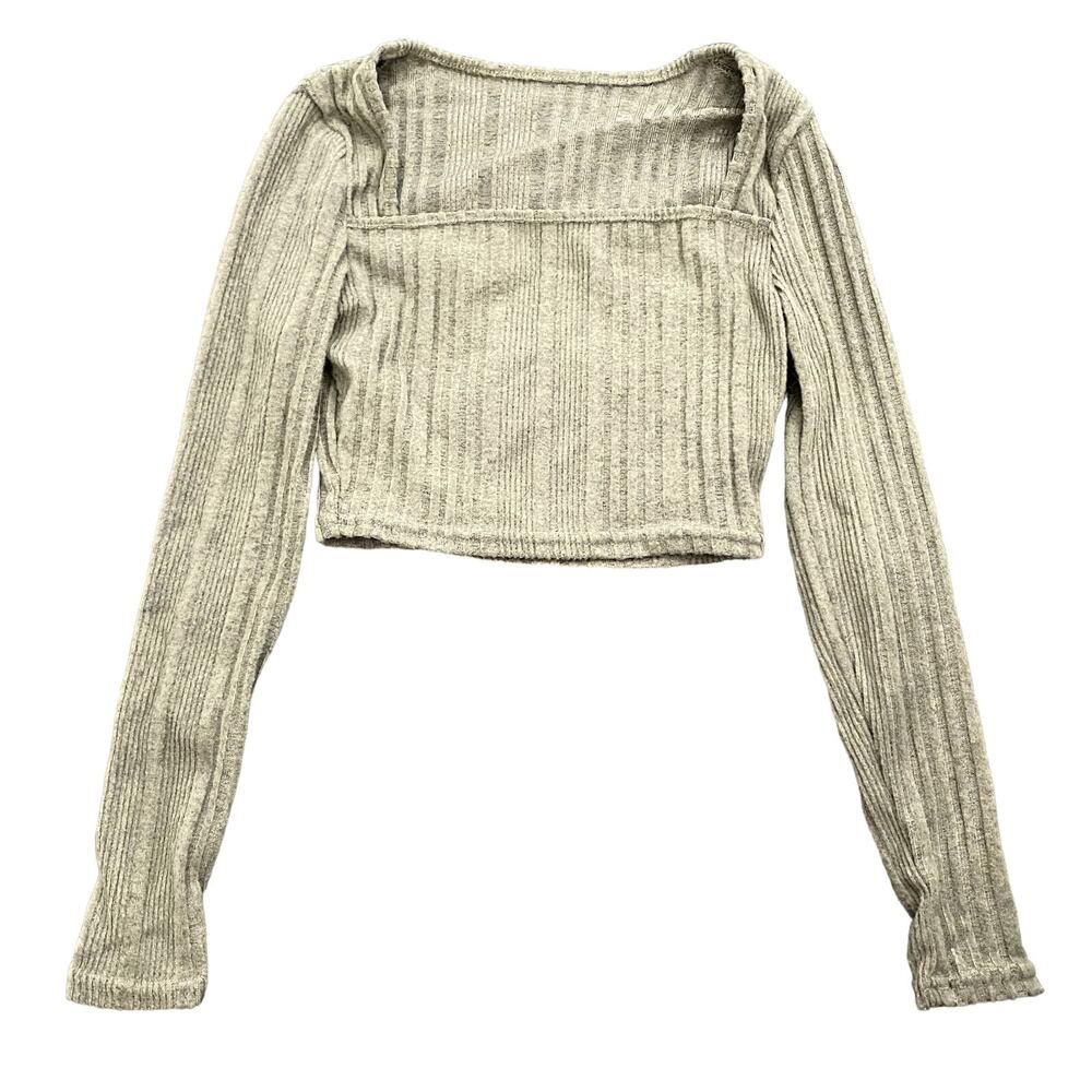 Long Sleeve Crop Top in Green, Size XS